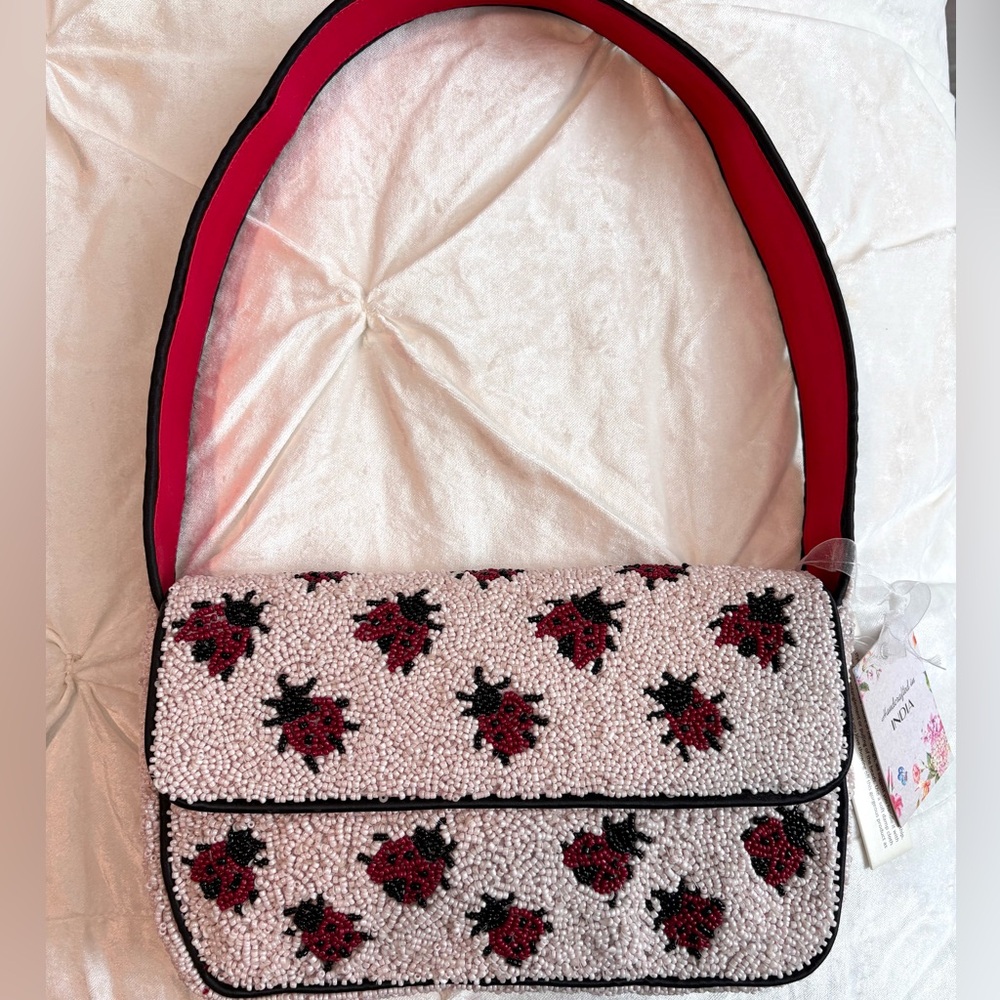 🐞 Beaded Ladybug Shoulder Bag | White Red Black Statement Purse